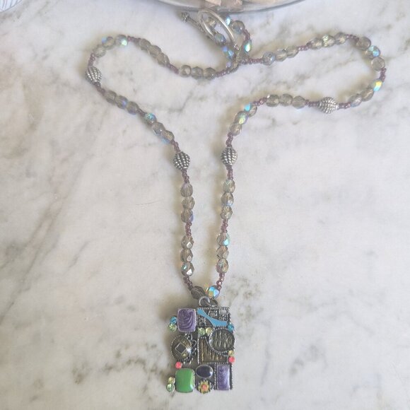 Micro Mosaic Y2K Enamel Steampunk Glass Beaded Necklace Boho Wearable Art Metal - Picture 8 of 10